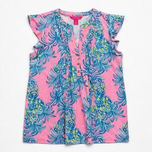 NEW Lilly Pulitzer Golda Top Pelican Pink Beat The Heat Pineapple Ruffle S